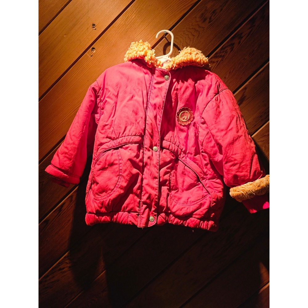 Vintage 90s Cakewalk Dutch Designer Pink Sherpa Hooded Puffer Coat Toddler 3T